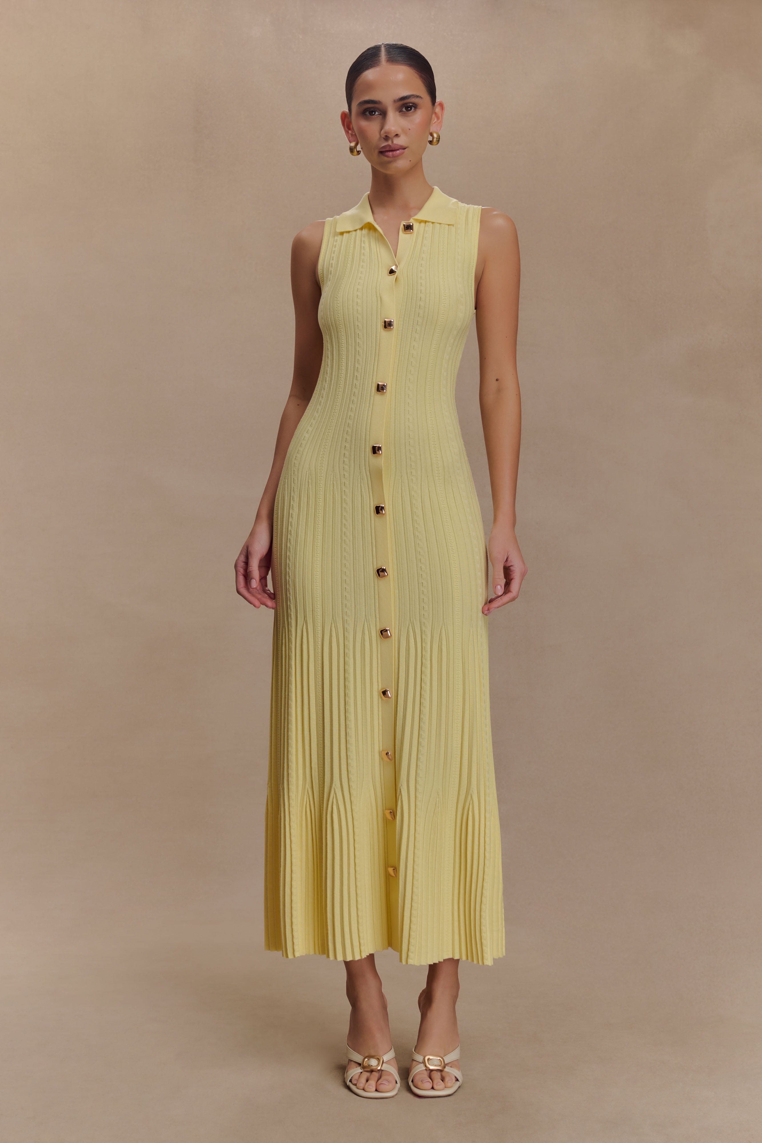 Margie Sleeveless Knit Midi Dress - Lemon、mySite、solidvoid