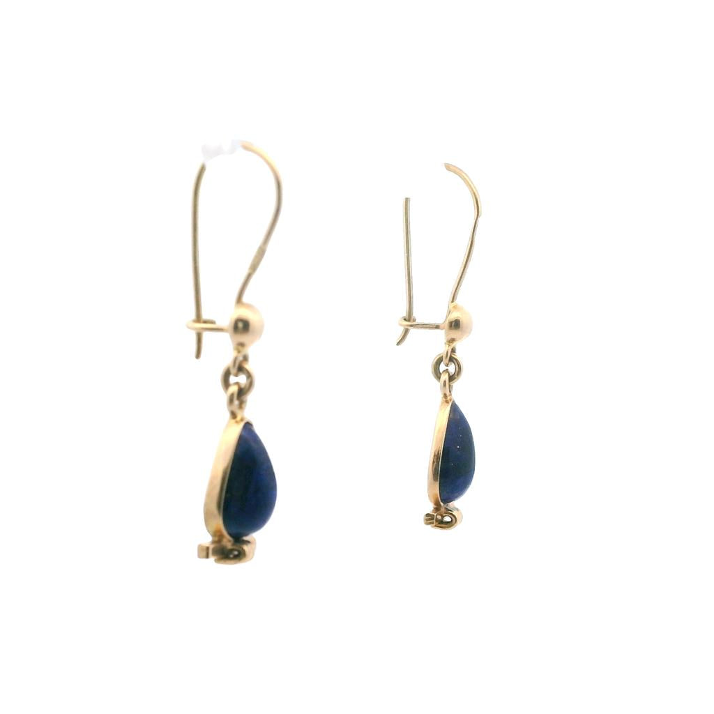 Estate 18K Yellow Gold Pear Shaped Lapis Lazuli Drop Earrings、mySite、botmansion