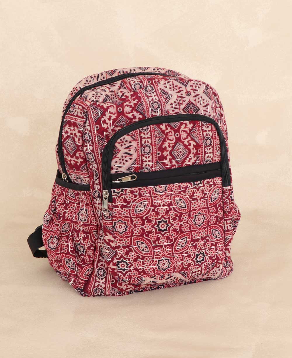 Kantha Stitch Block Print Inspired Compact Backpack、mySite、topwebapps