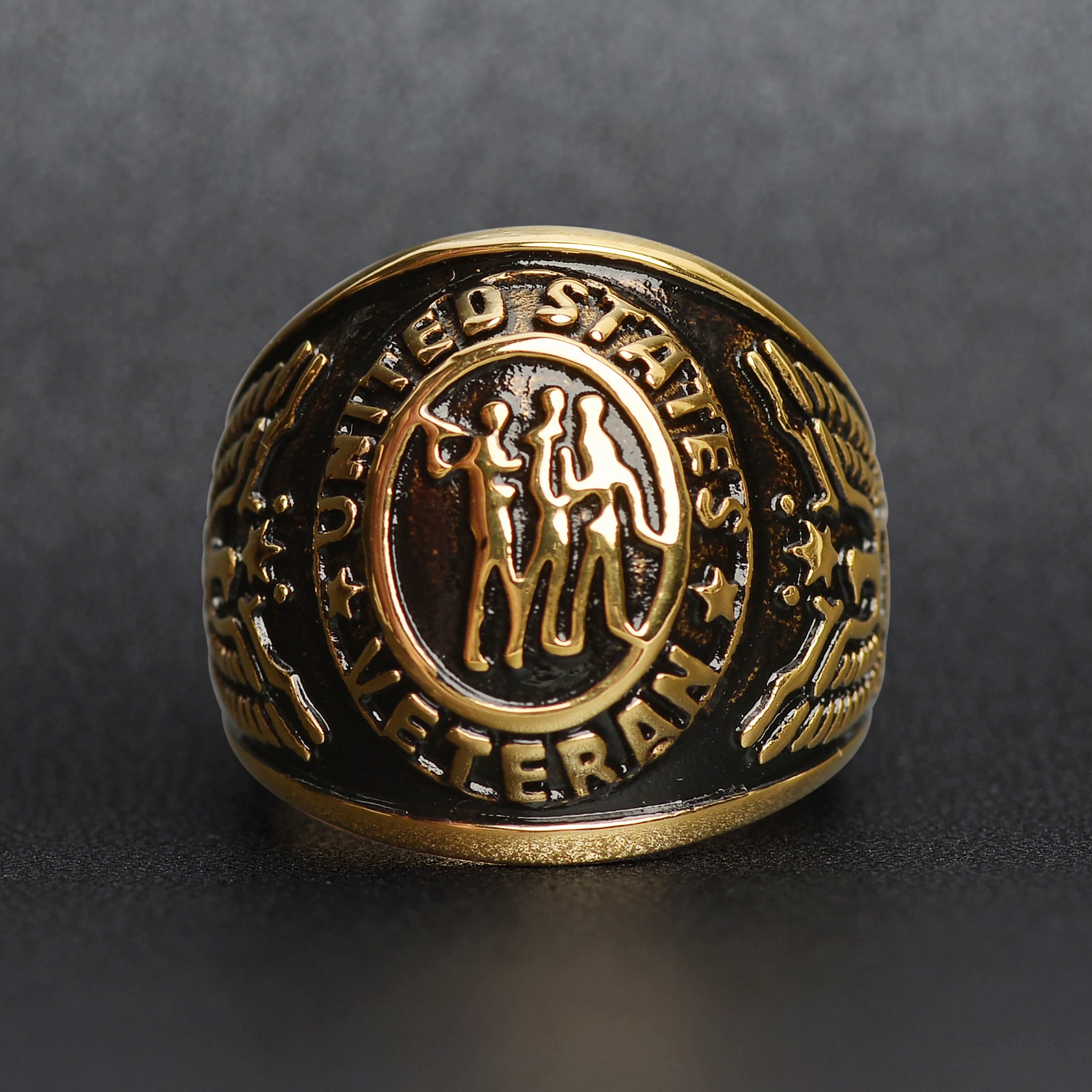18K Gold PVD Stainless Steel United States Military Veterans Men's Ring / MCR6008、mySite、dreamappss