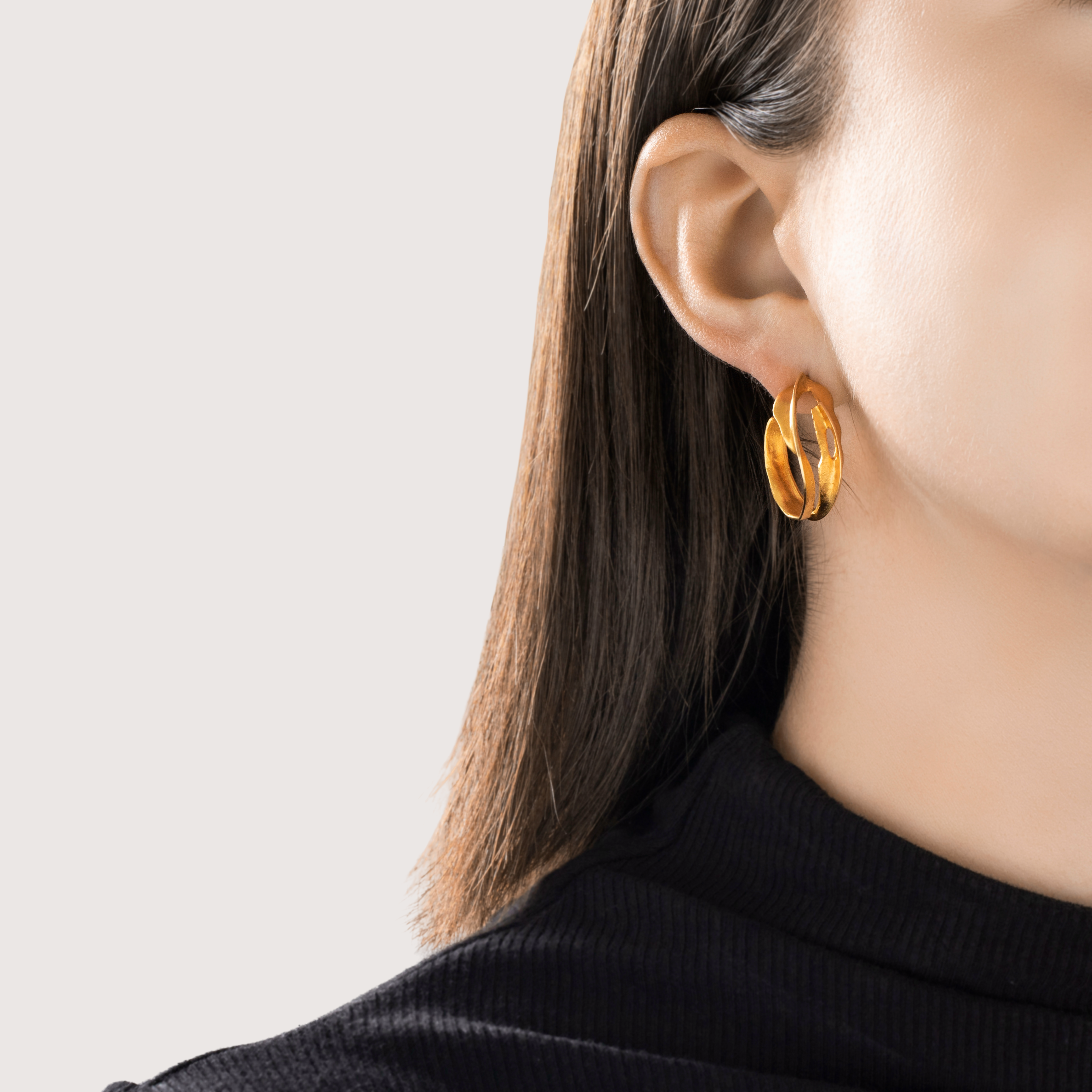 Vintage Finnish Lapponia 18k Yellow Gold Unique Freeform Textured Hoop Earrings、mySite、hinf8tx79