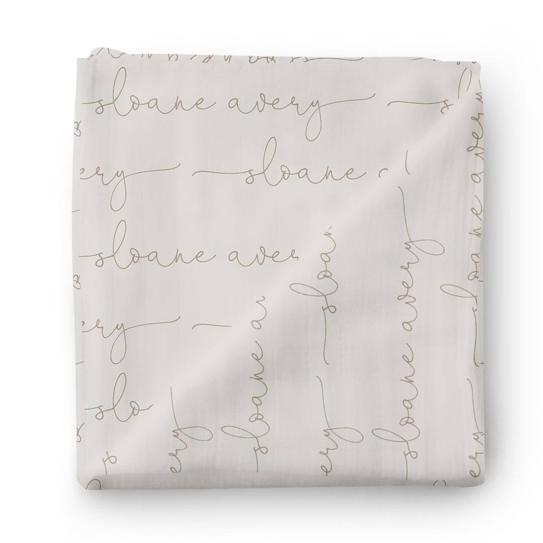  Personalized Taupe Baby Name Swaddle Blanket - Script、mySite、layawaytickets