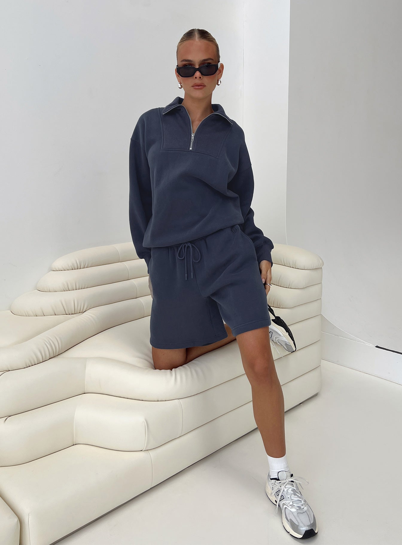 Dream Fleece Quarter Zip Sweatshirt Navy、mySite、solidvoid