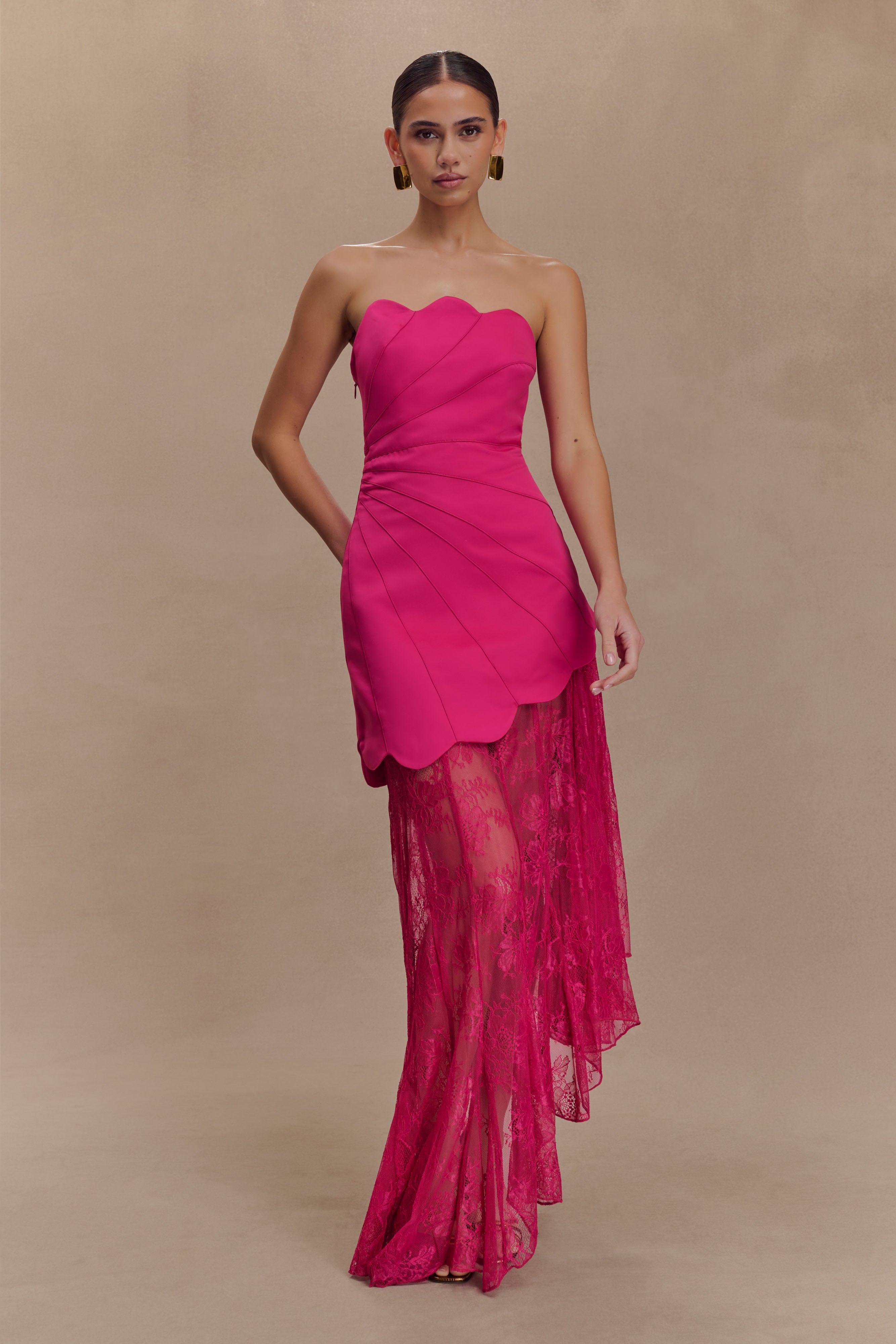 Aleena Satin And Lace Maxi Dress - Dragonfruit、mySite、solidvoid