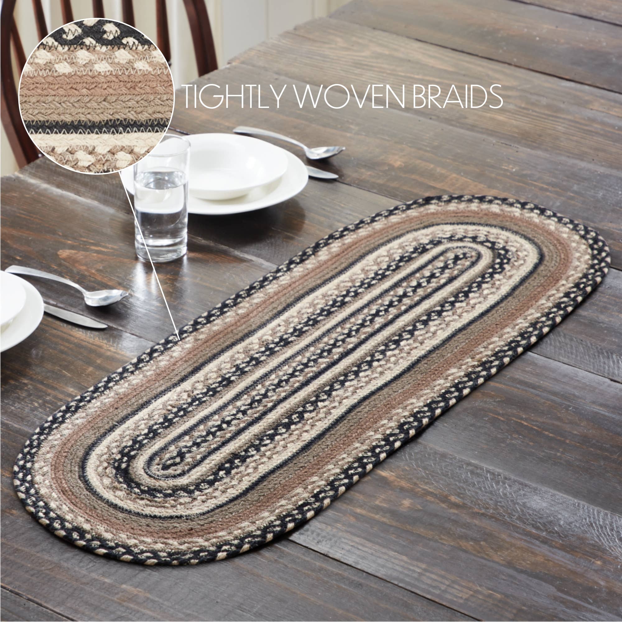 VHC Brands - Sawyer Mill Charcoal Creme Jute Oval Runner 13x36、mySite、g9winljtr