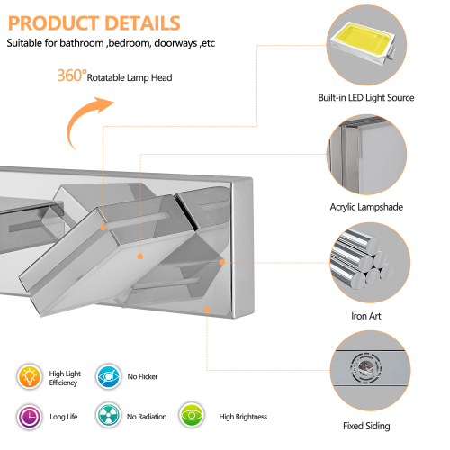 Modern Chrome LED Vanity Light, 5-Lights Wall Sconce for Bathroom and Mirror, Sleek Minimalist Design, Energy-Efficient, Easy to Install、、eastwooduniform