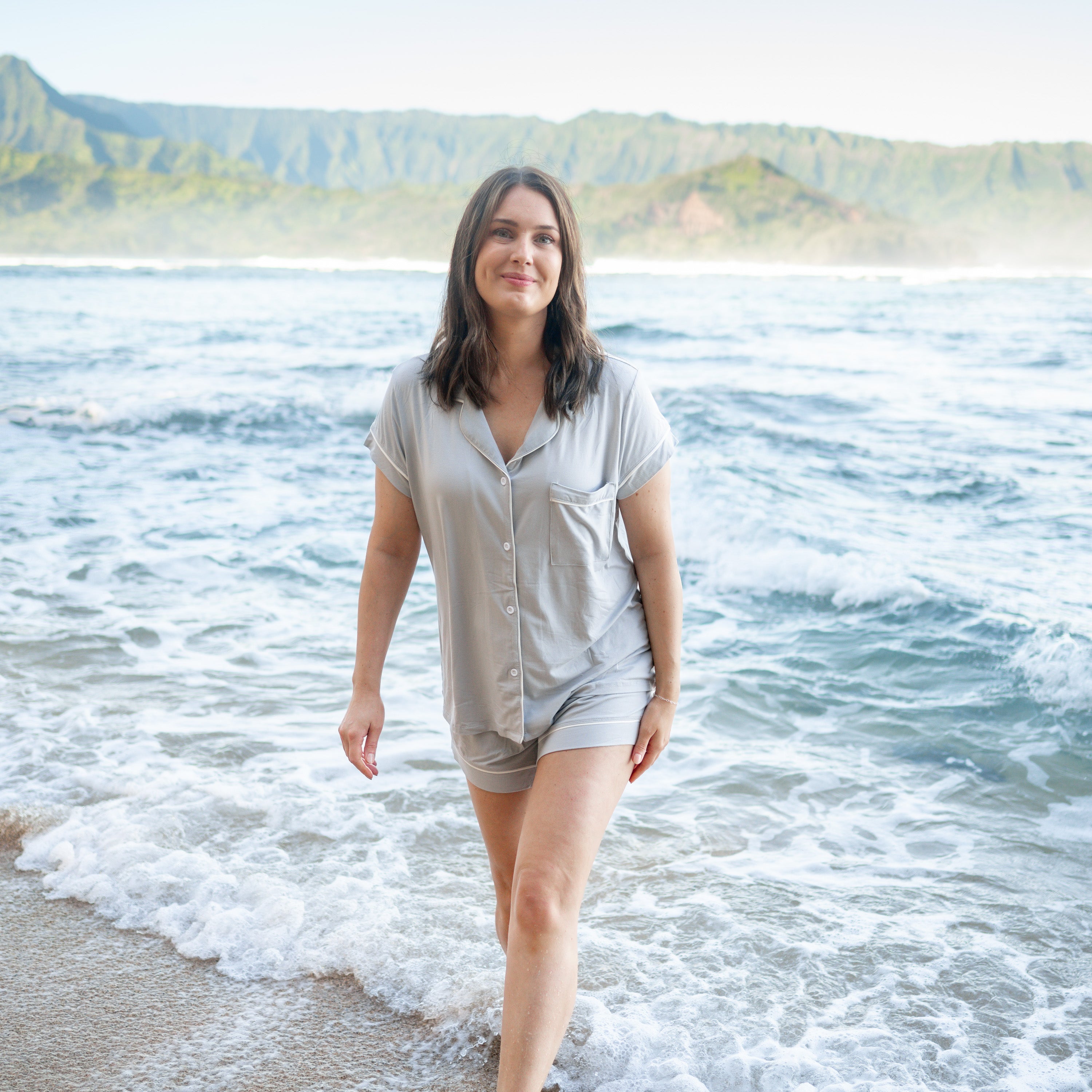  Women’s Short Sleeve Pajama Set in Storm with Cloud Trim、mySite、layawaytickets