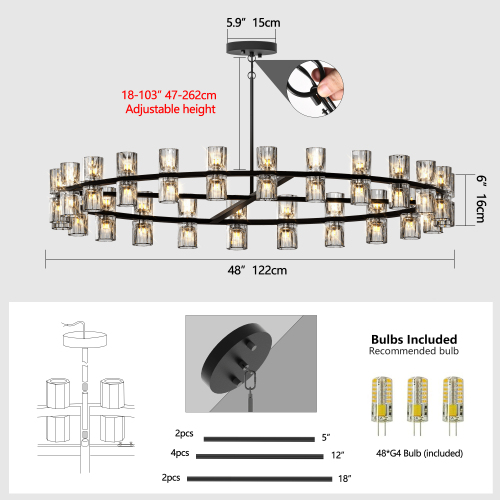 (L005030-D36-P36B/W1340P310778)36 Inches Luxury Chandeliers Crystal Living Room Decorative Lights Simple Modern Dining Room LED Lighting,for Home Decor (Bulbs Included)、、eastwooduniform
