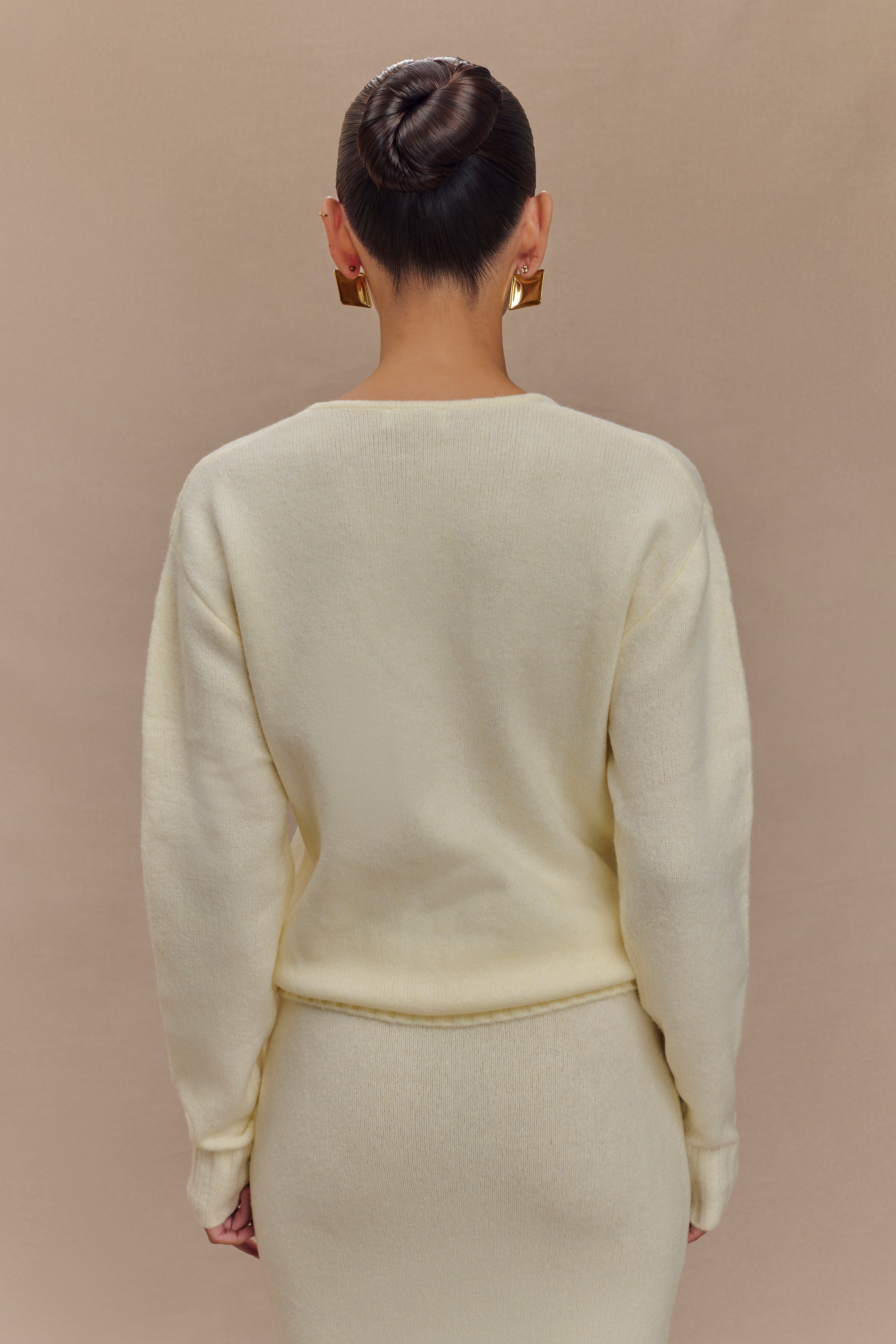 Ella V Neck Knit Jumper With Scarf - Ivory Marle、mySite、solidvoid