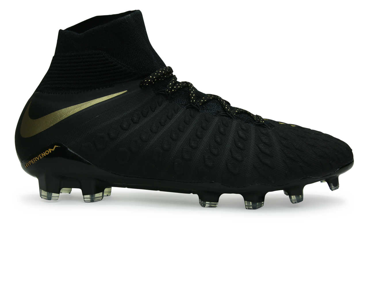 Nike Men's Hypervenom 3 Elite DF FG Black/Metallic Vivid Gold、mySite、noshort