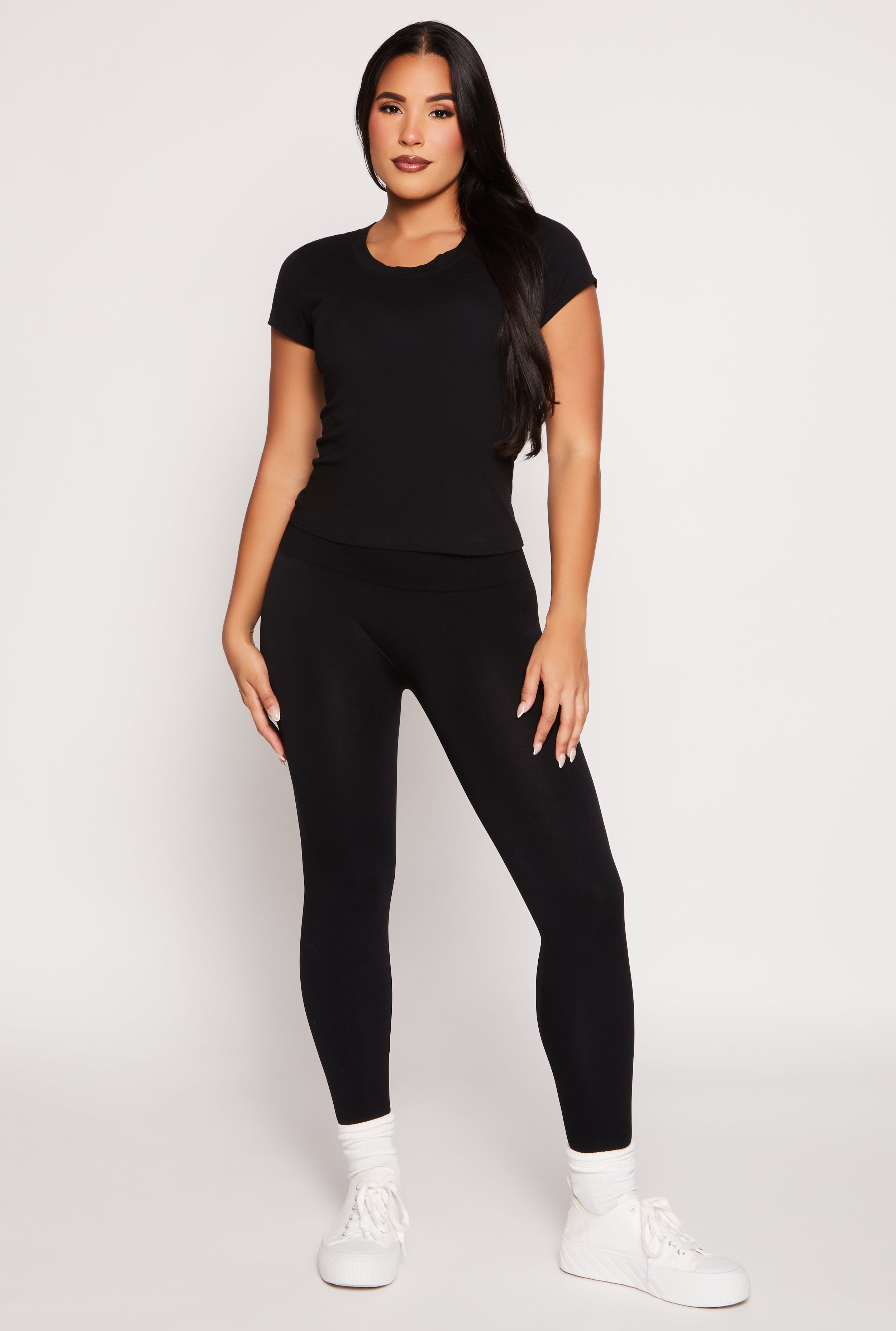 Waffle Knit Waist Fleece Lined Leggings、mySite、camillekostekn