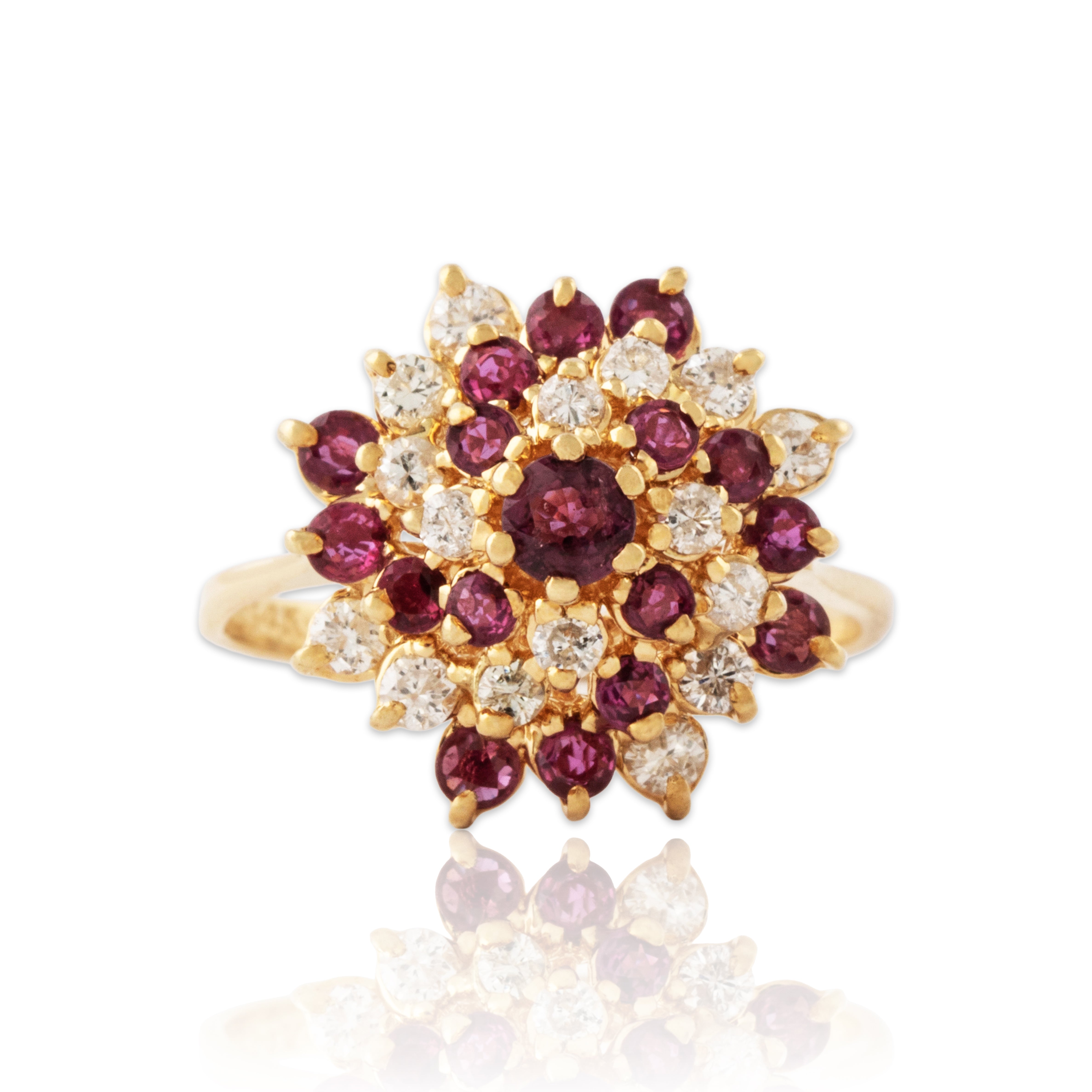 Vintage 14k Yellow Gold .77cttw Ruby Diamond Clustered Spiral Ring 7.25、mySite、hinf8tx79