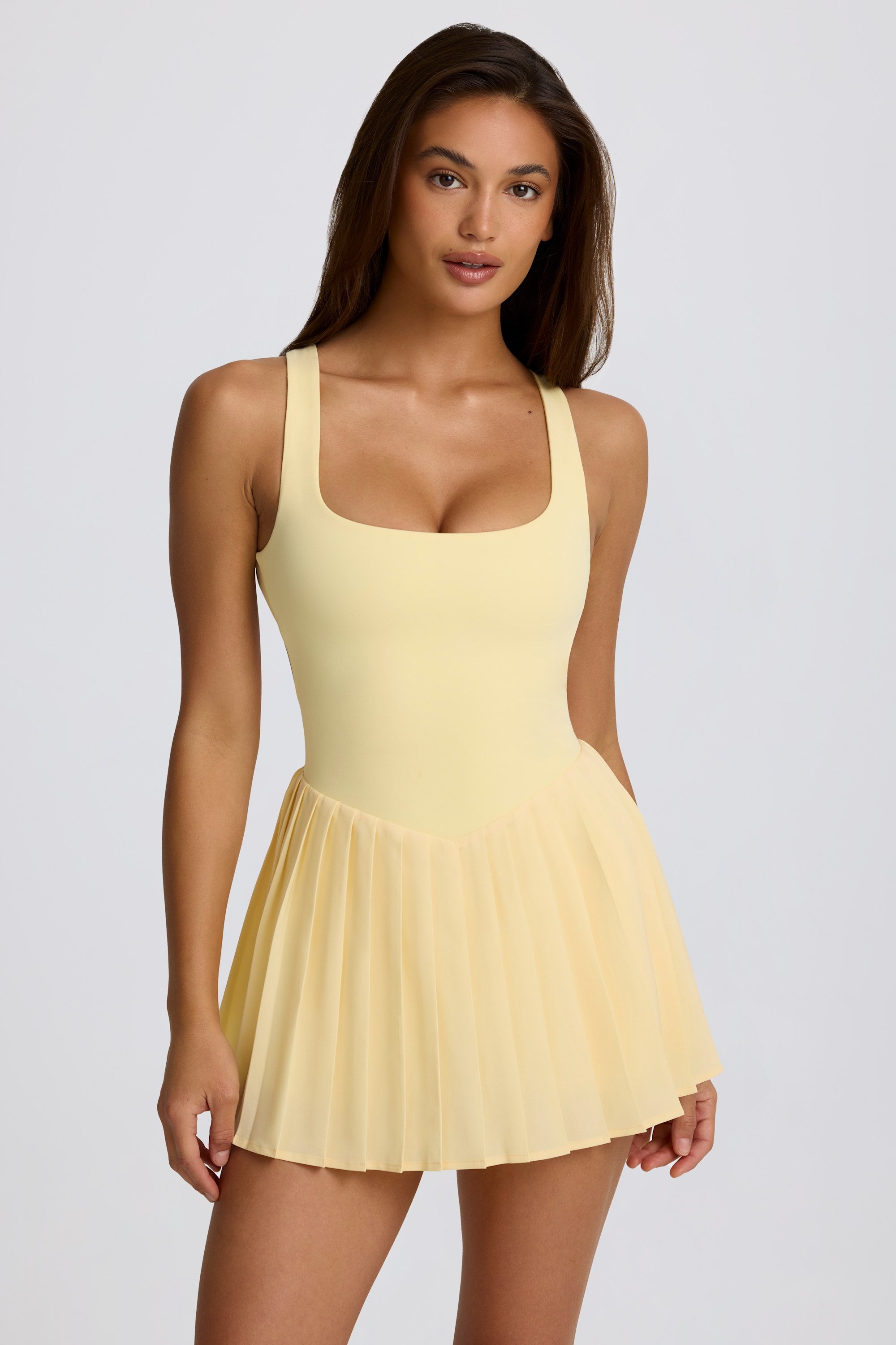  Soft Active Open-Back Pleated Tennis Dress in Lemon、mySite、sugarbowlscore