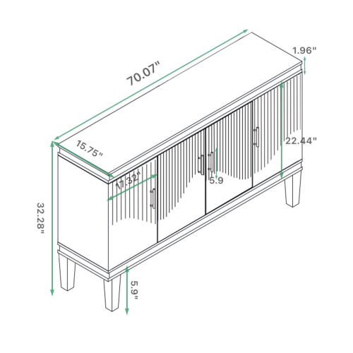 70.07"Large Size 4 Door Cabinet, Suitable For Living Room, Kitchen, Bedroom, Corridor (Champagne)、、xpatfood