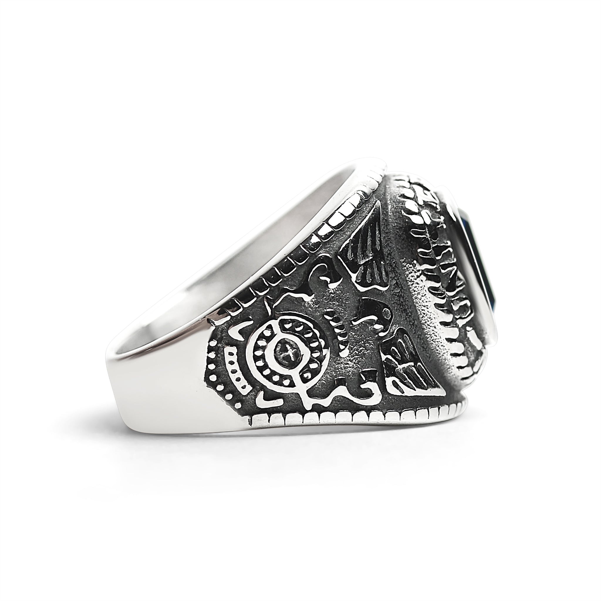Stainless Steel United States Navy Military Men's Ring with Blue Stone / MCR3068、mySite、dreamappss