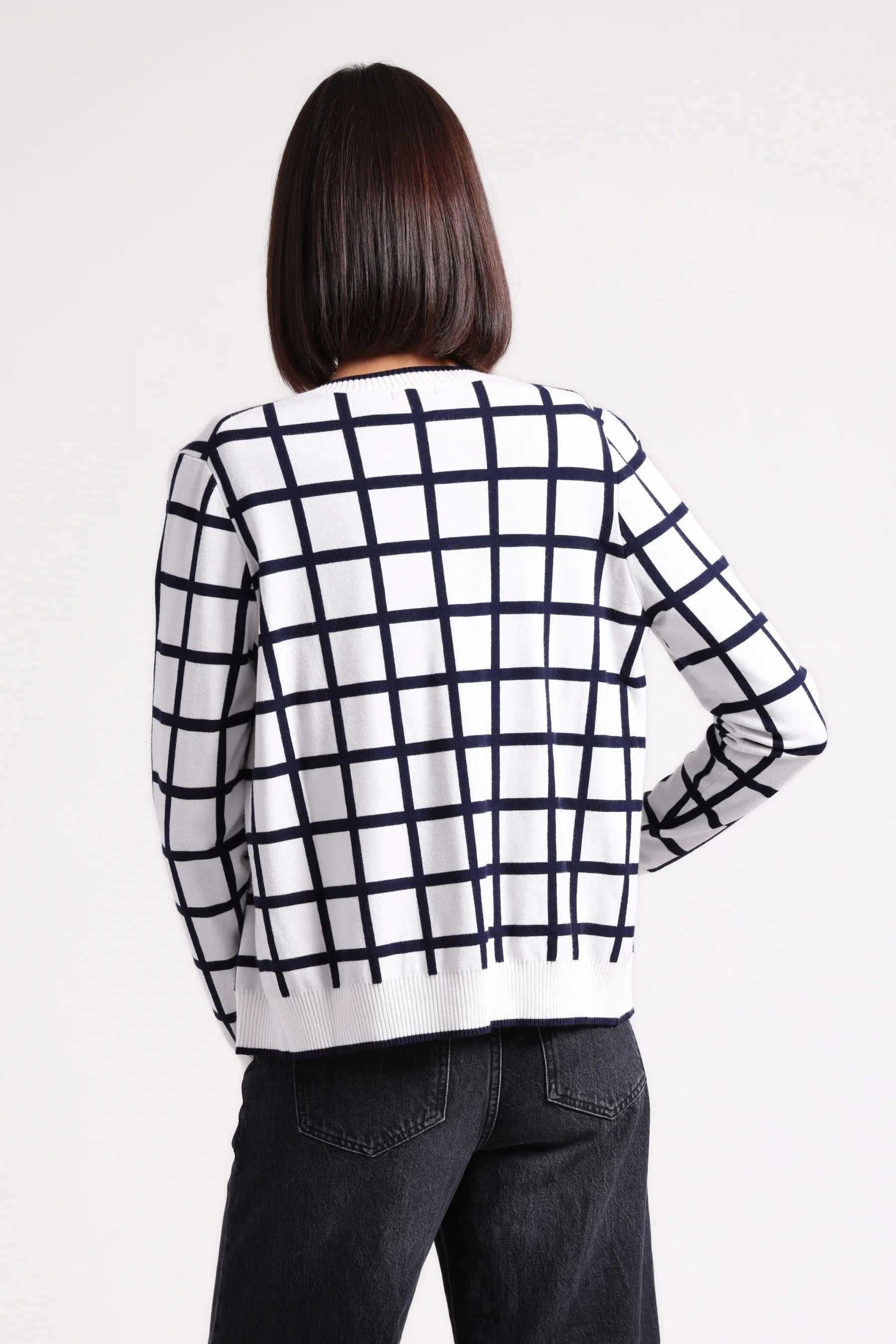 Minnie Rose Windowpane V-Neck Cardigan - Final Sale、mySite、noshort