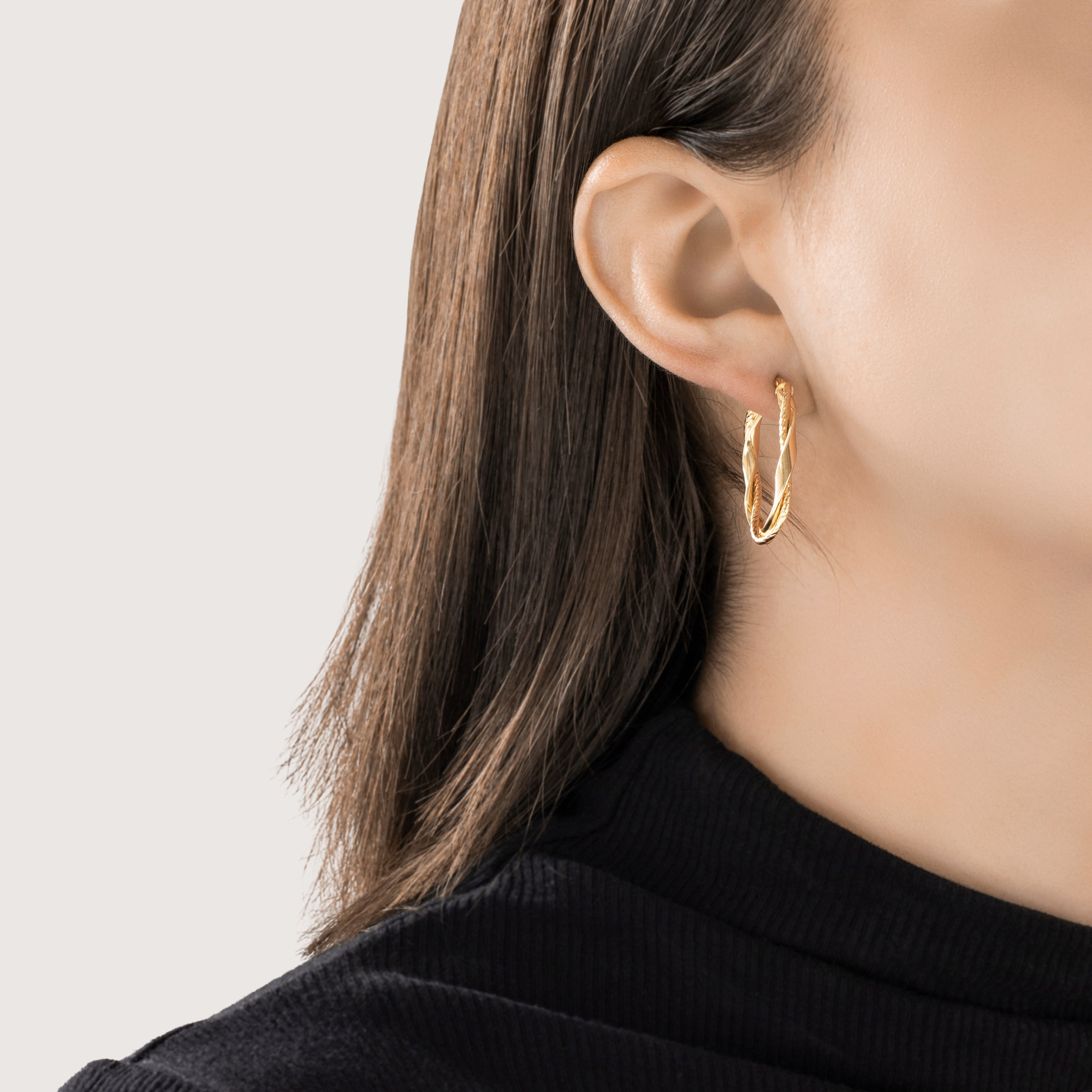 Vintage Italian 14k Yellow Gold Oval Textured Twists Hoop Earrings、mySite、hinf8tx79