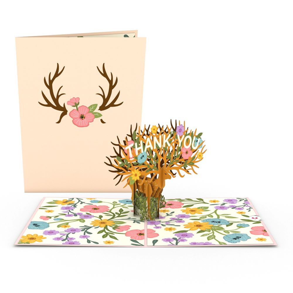 Floral Deer Thank You Pop-Up Card、mySite、solidvoid