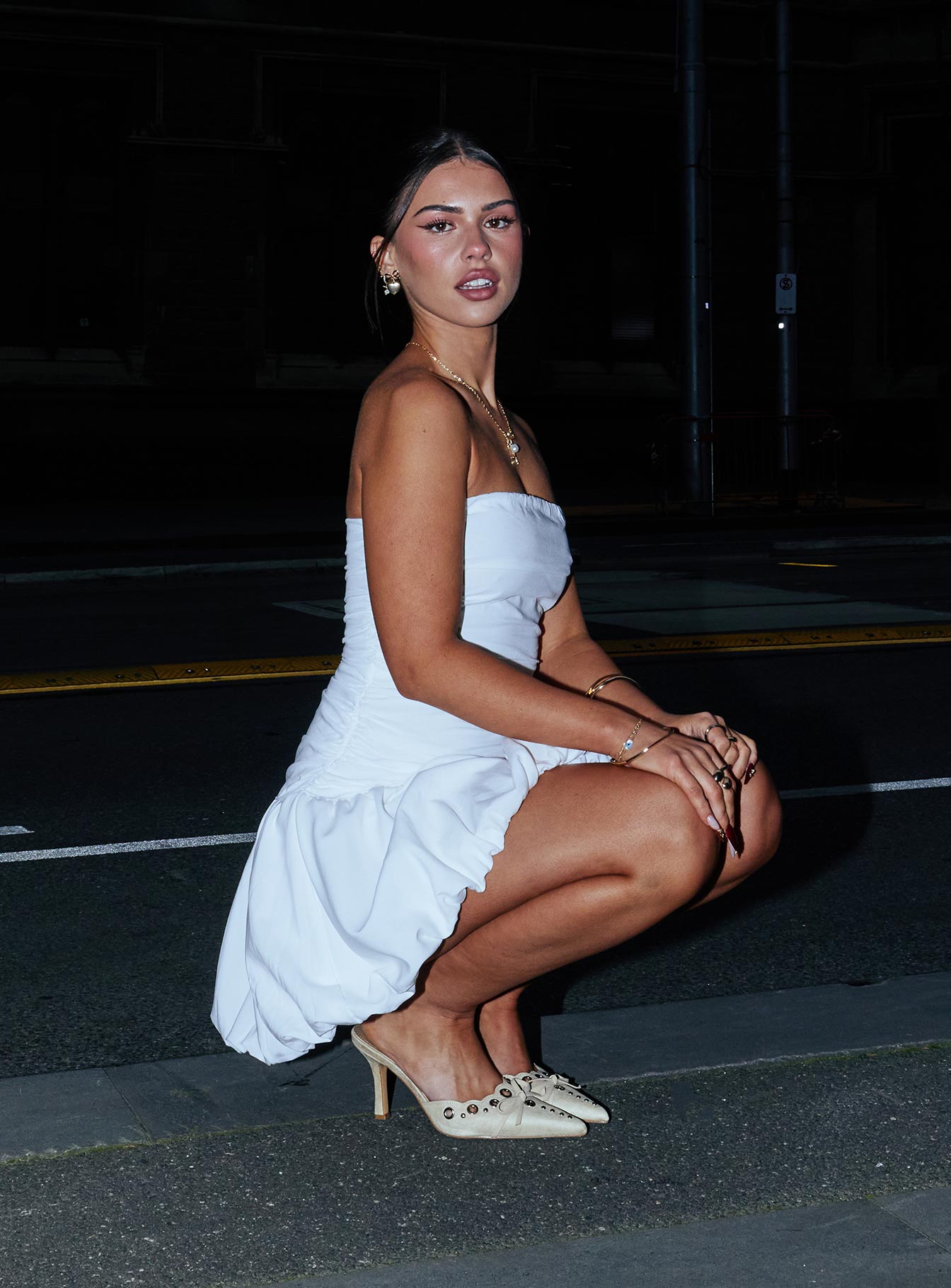 Glamour Girl Strapless Bubble Hem Mini Dress White、mySite、solidvoid