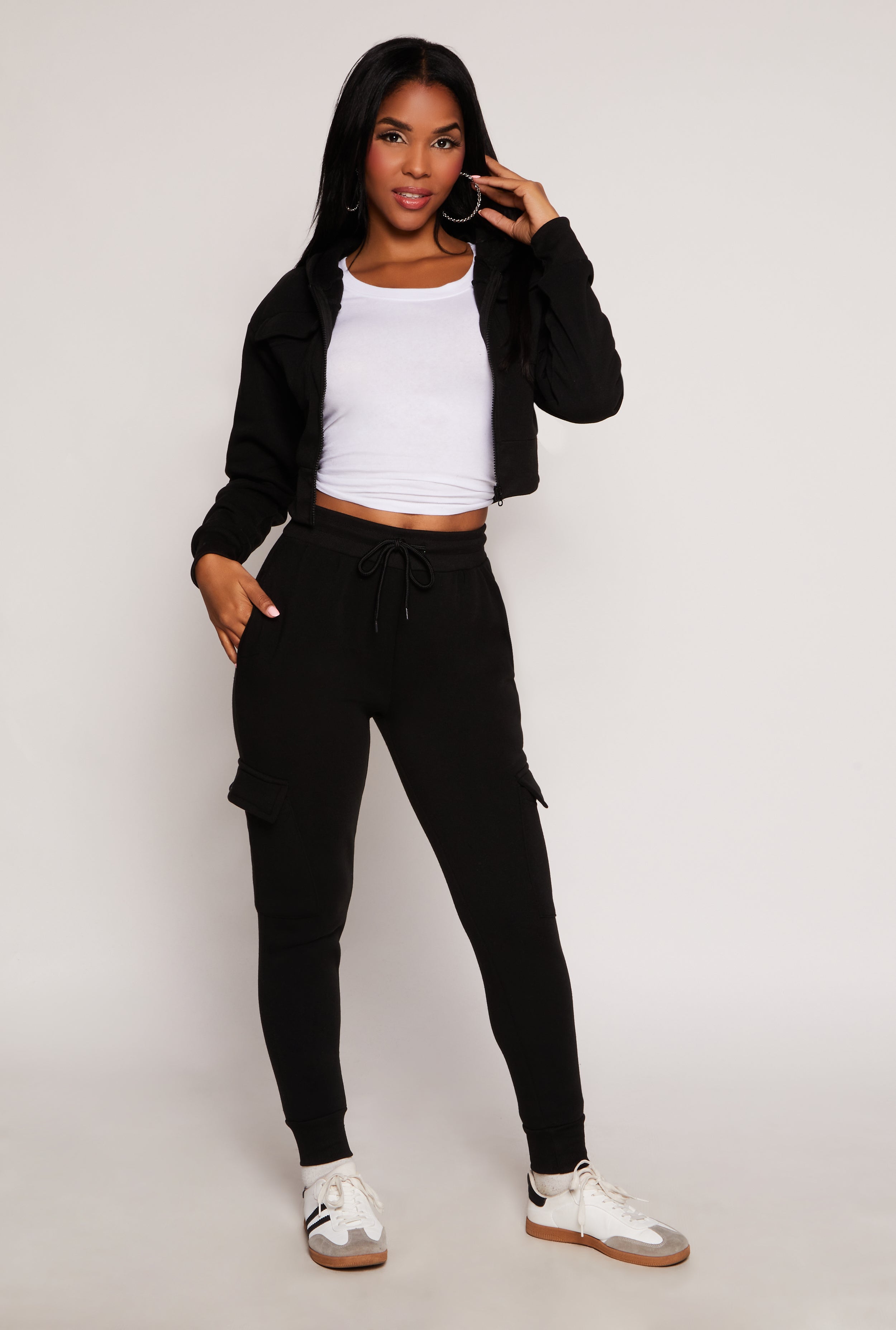 Cargo Pocket Zip Front Cropped Hoodie、mySite、camillekostekn