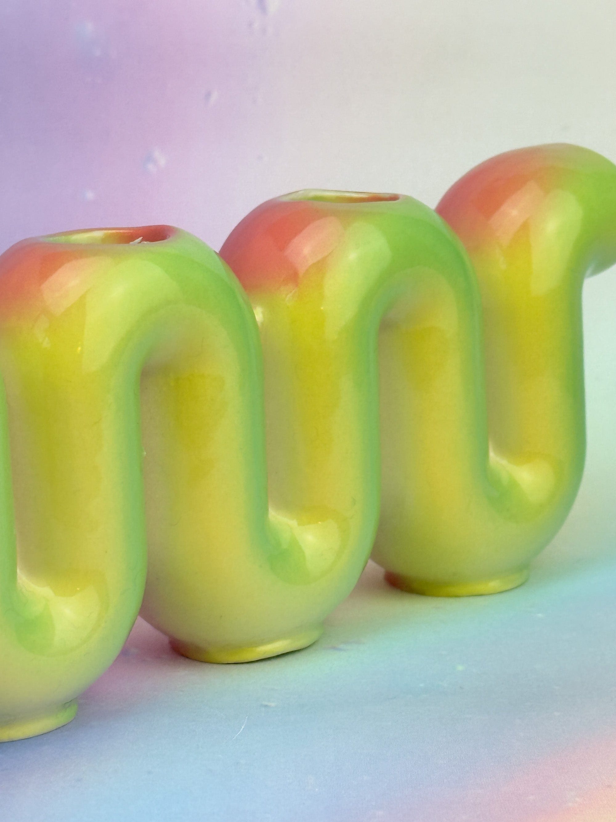 Squiggly Rainbow Sherbet Shabbat Candle Holder、mySite、topwebapps