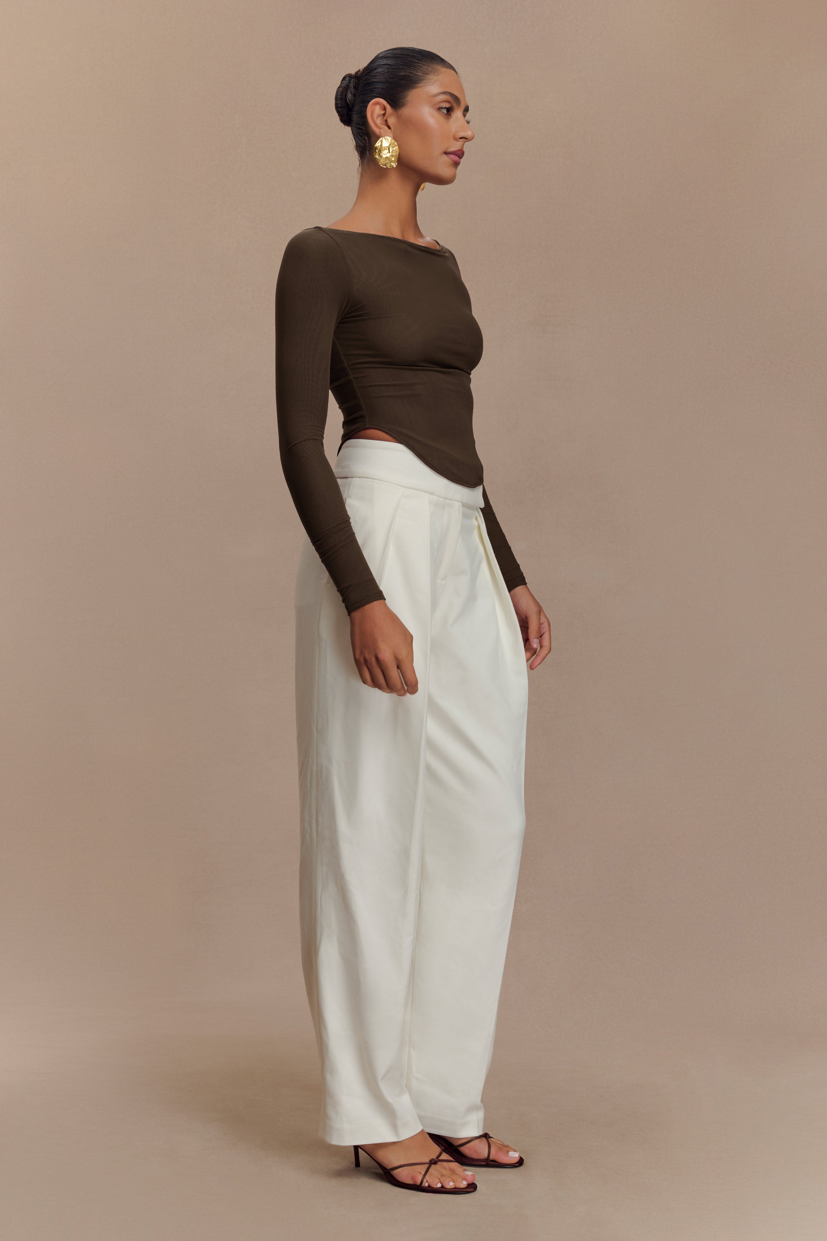 Colette Boat Neck Mesh Top - Dark Chocolate、mySite、solidvoid