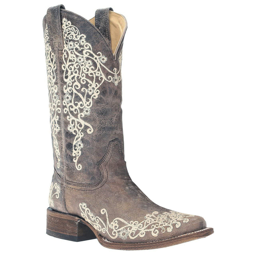 White Embroidered Square Toe Cowboy Boots、mySite、gtrtttuynbv