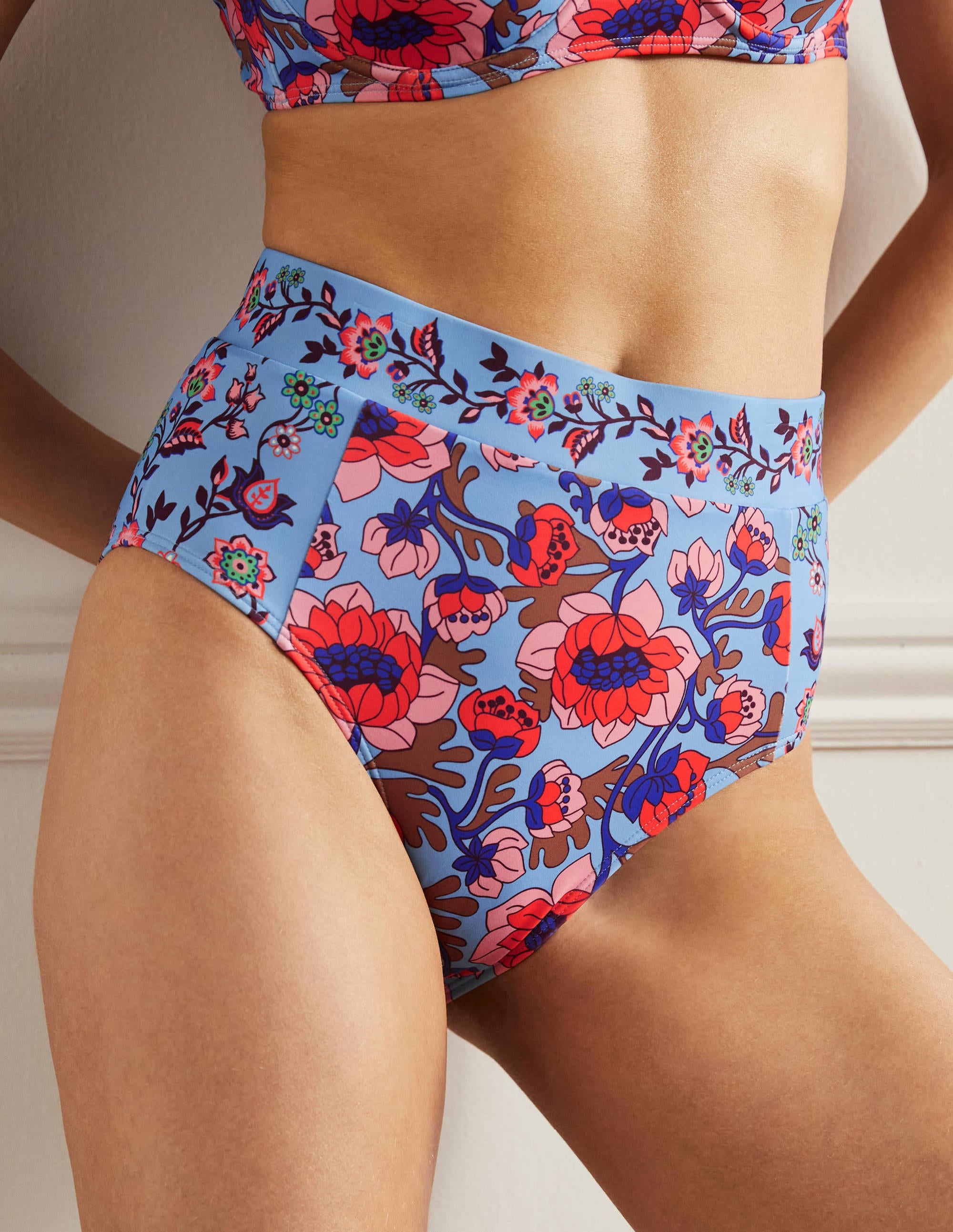  High Waisted Bikini Bottoms-Multi Horizon, Terrace Bud、mySite、ashleygrahame