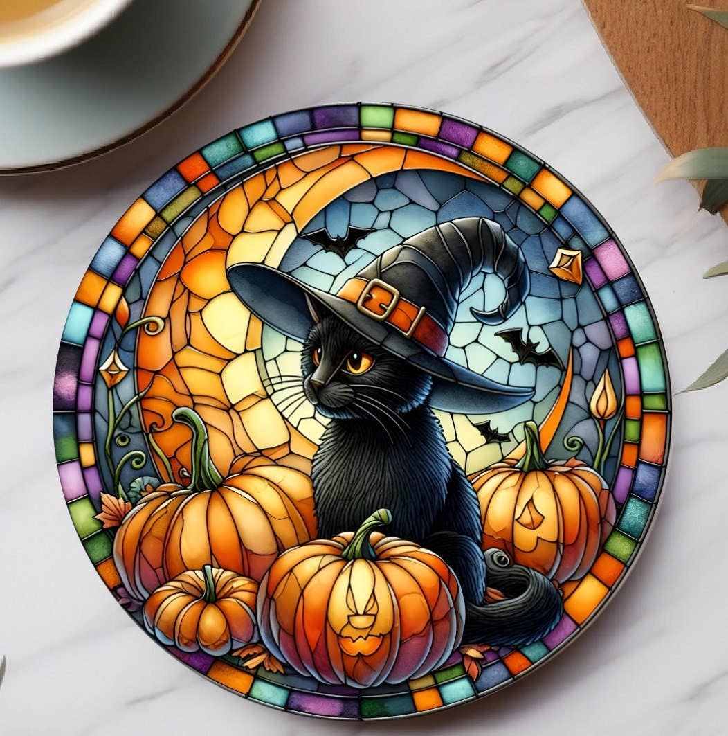 Black Cat Glass Coaster、mySite、g9winljtr