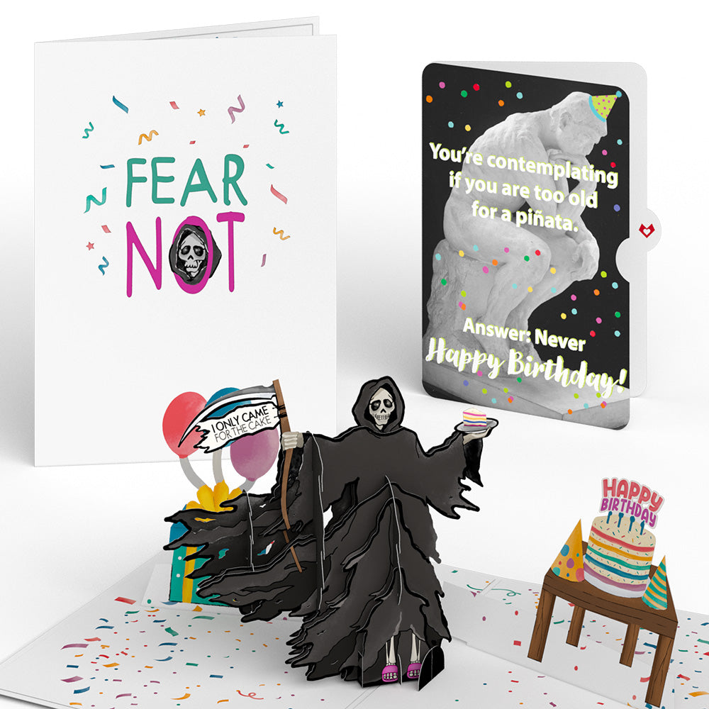 Grim Reaper Dark Humor Birthday with The Thinker Pop-Up Card and Sentiment Set、mySite、solidvoid