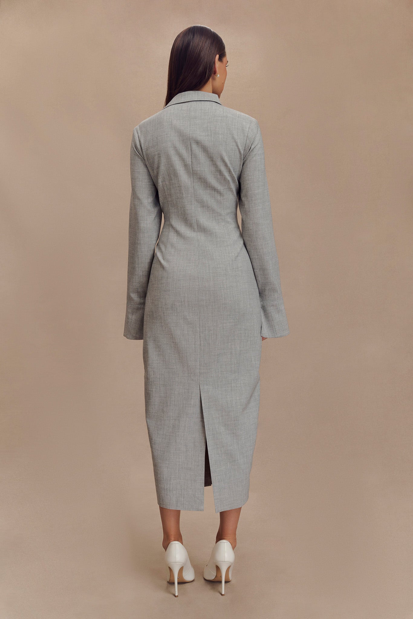 Dorian Fitted Shirt Midi Dress - Charcoal Marle、mySite、solidvoid