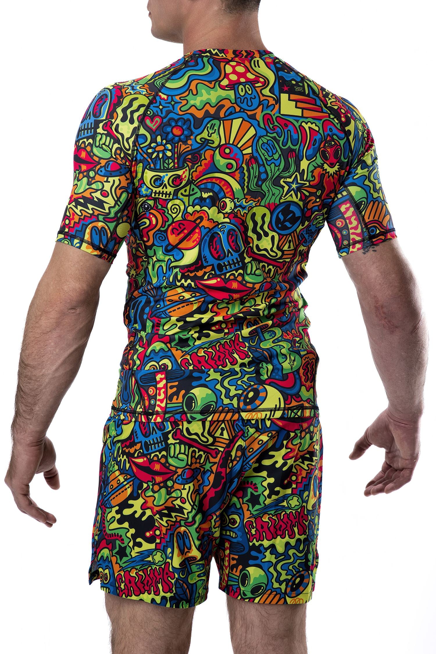 Men's Psychedelic Wotto Doodle Jiu Jitsu Rashguard - Short Sleeve、mySite、gigharbornorthrealestate
