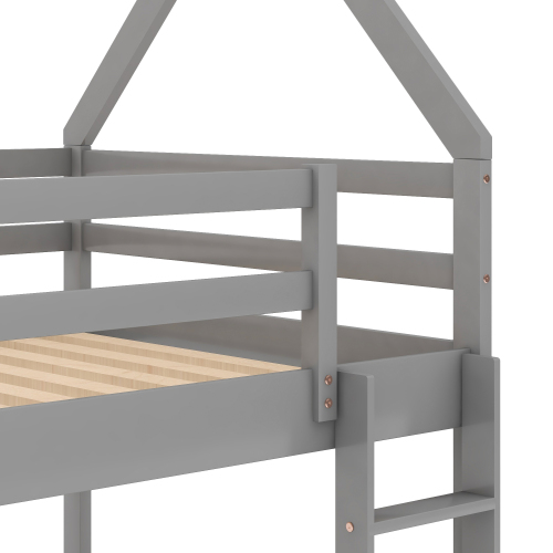 Twin over Twin Low Bunk Bed, House Bed with Ladder , Gray(OLD SKU:WF197808AAE)、、casual