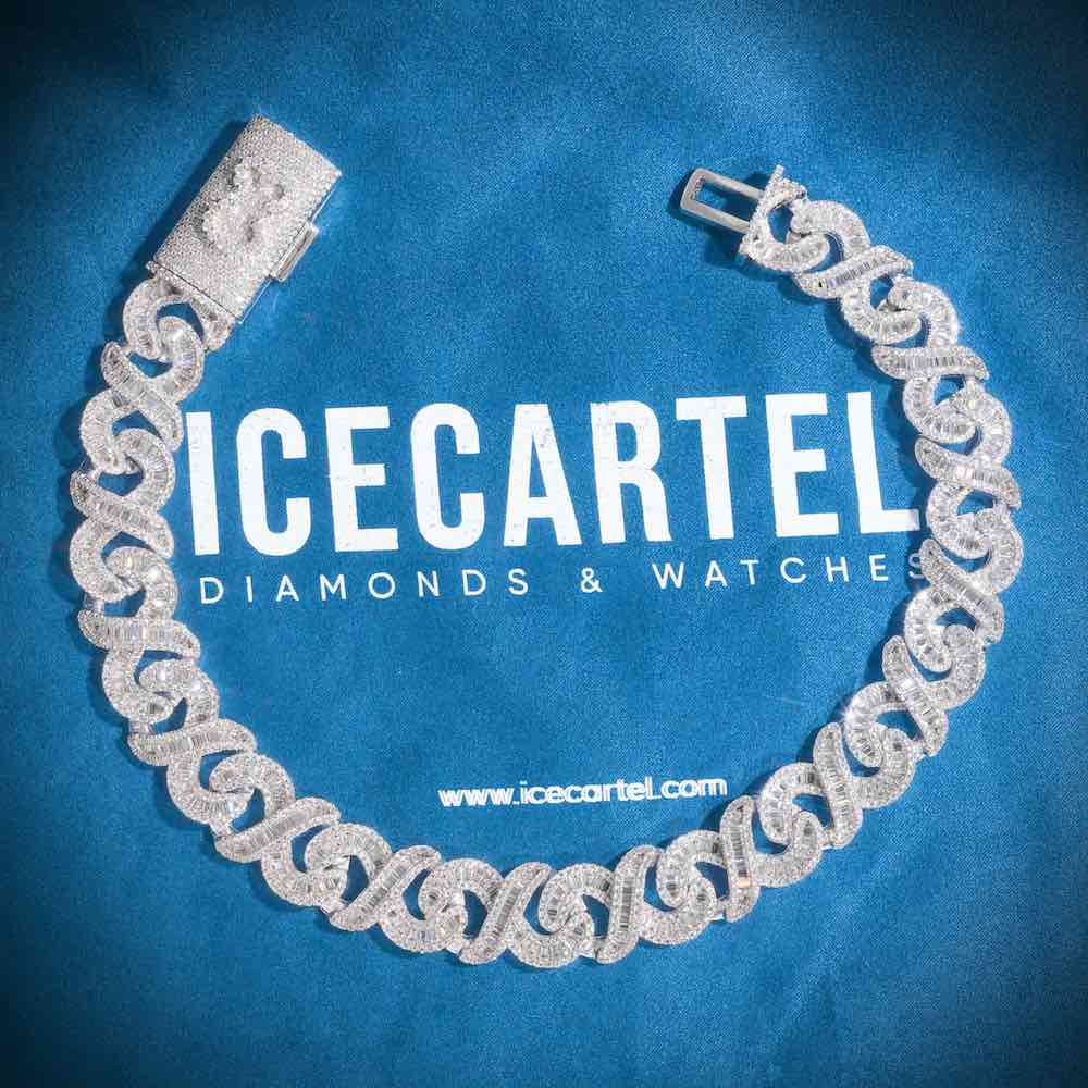 CUSTOM CLASP 20MM Moissanite Baguette Infinity Link Bracelet 14K Gold、mySite、hinf8tx79