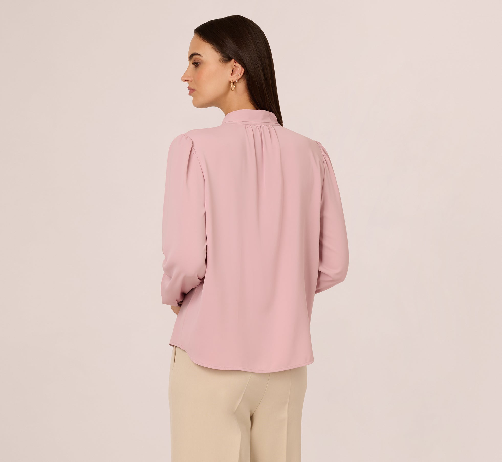 Long Sleeve Embellished Tie Collar Blouse In Lavender Beach、mySite、solidvoid