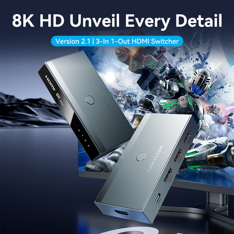 Vention 3 In 1 Out 8K HDMI Switcher Gray Aluminium Alloy Type、mySite、fannypackpong