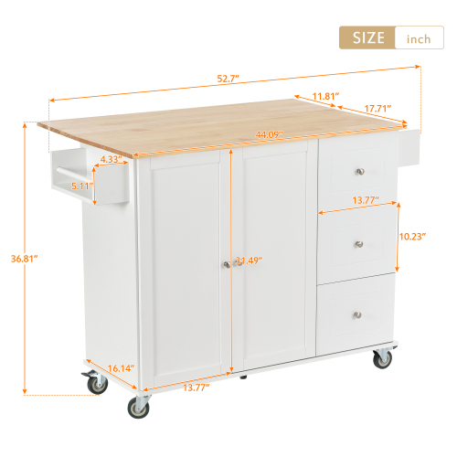 Rolling Mobile Kitchen Island with Solid Wood Top and Locking Wheels,52.7 Inch Width,Storage Cabinet and Drop Leaf Breakfast Bar,Spice Rack, Towel Rack & Drawer (Black)、、casual