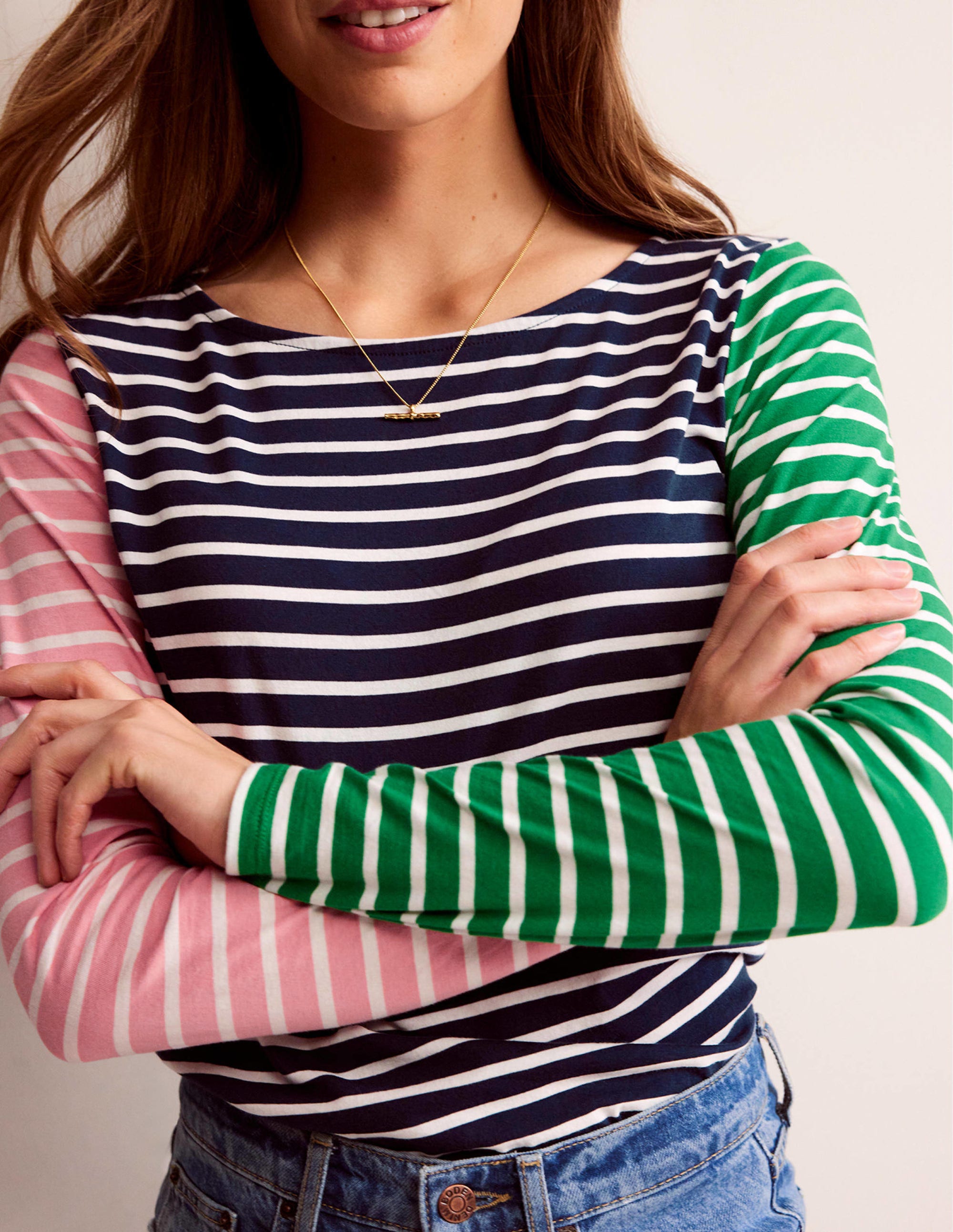  Ella Long Sleeve Breton-Green, Navy Hotch、mySite、ashleygrahame