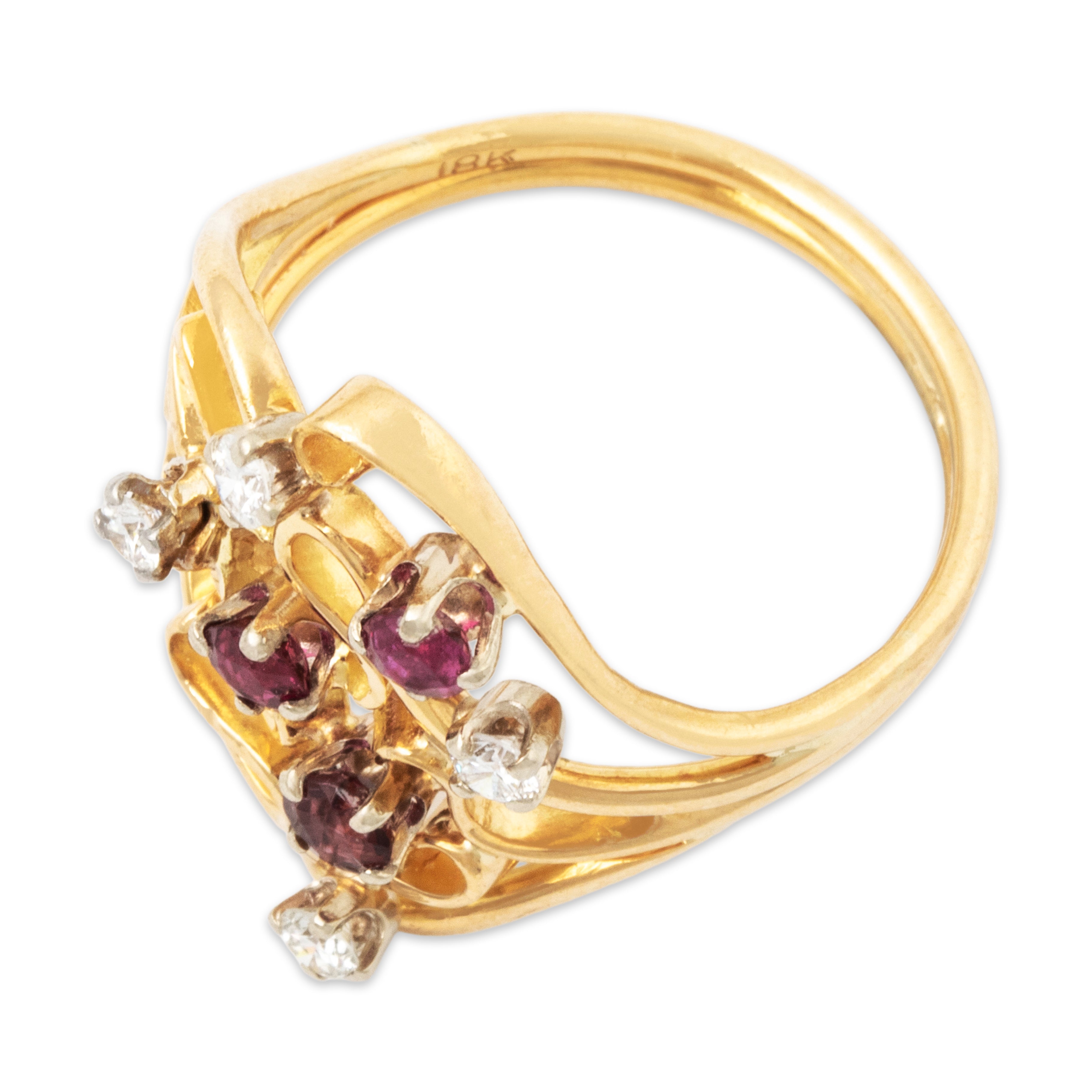 Vintage 18k Yellow Gold Ruby Diamond Swirling Artistic Ring 6.50、mySite、hinf8tx79