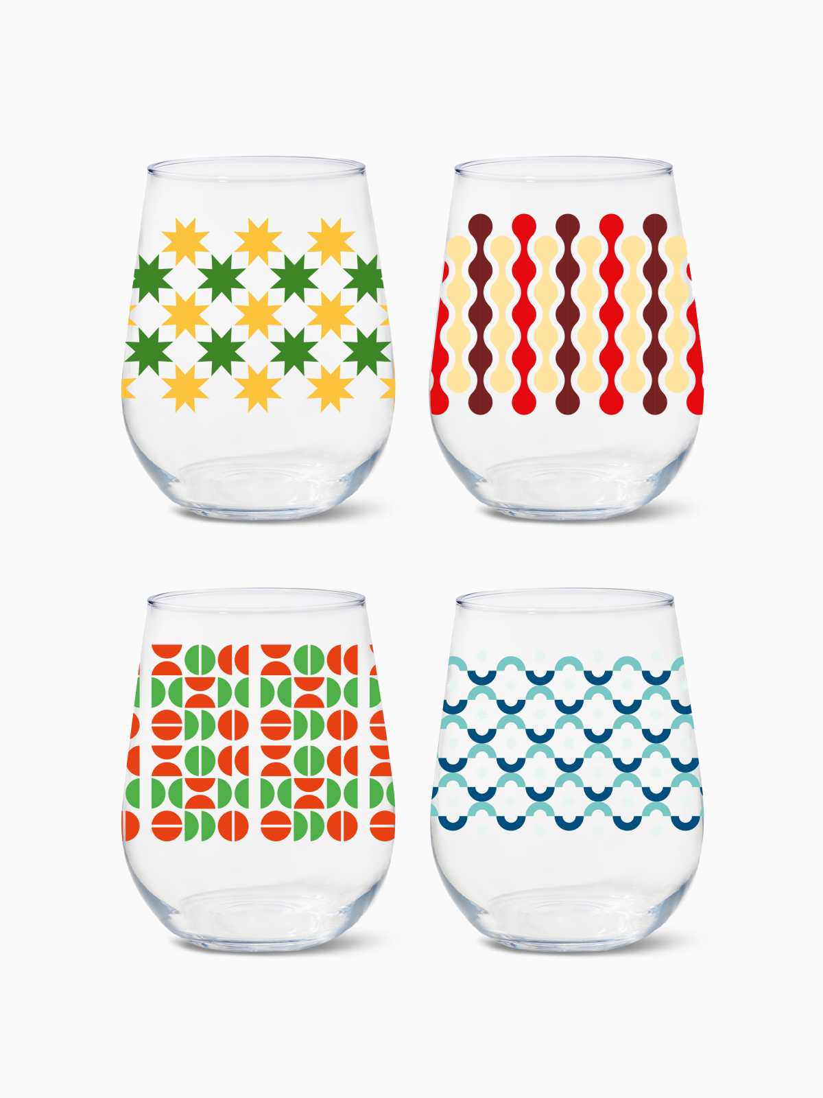 Abstract Christmas Pattern - RESERVE 16oz Stemless Wine Tritan Copolyester Glass、mySite、camillekostekn