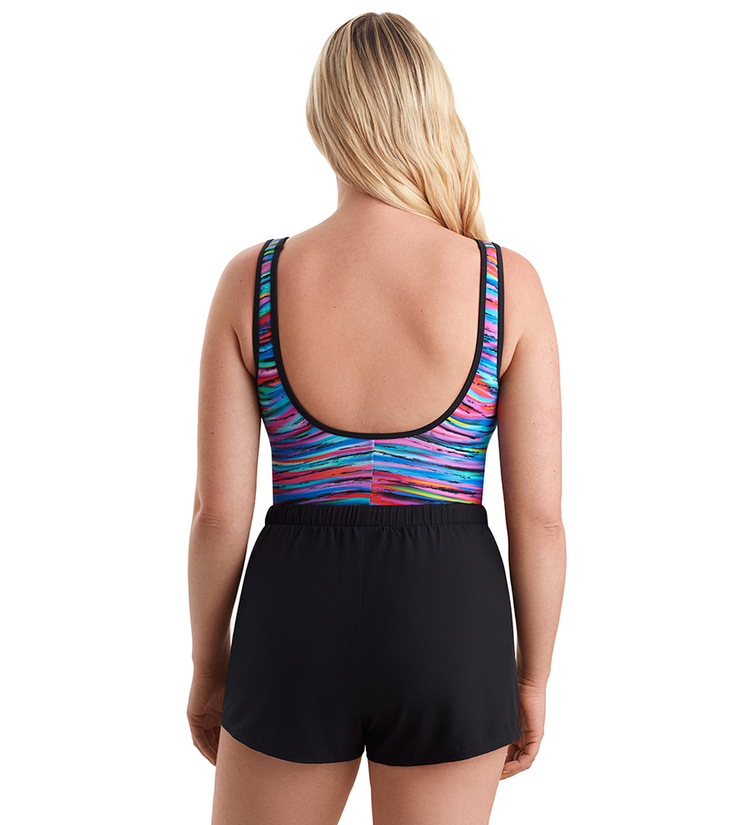 Shape Solver SPORT Women's Tidal Wave Binded Scoopneck Runaround One Piece Swimsuit、mySite、noshort
