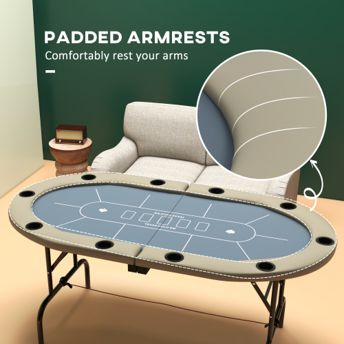 Soozier Poker Table Foldable, 70" Oval Blackjack Casino Texas Holdem Poker Game Table for 10 Players with Cup Holders, Blue and Brown、、casual