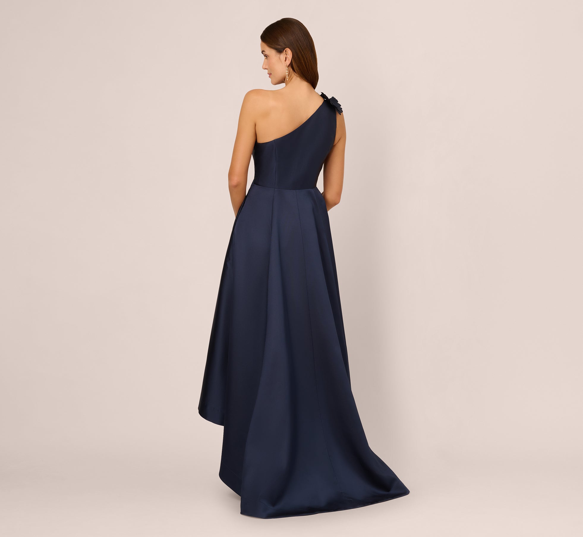 One Shoulder Draped Mikado High Low Gown In Midnight、mySite、solidvoid