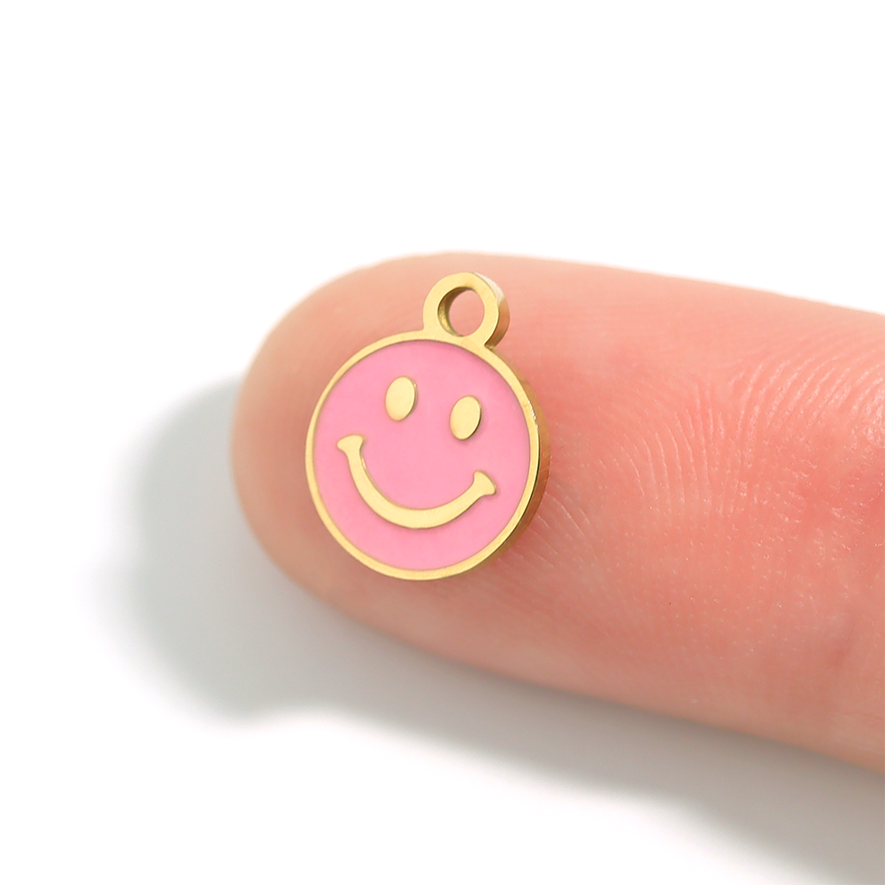 18K Gold PVD Stainless Steel Epoxy Pink Smiley Face Charm / PDL0005、mySite、dreamappss