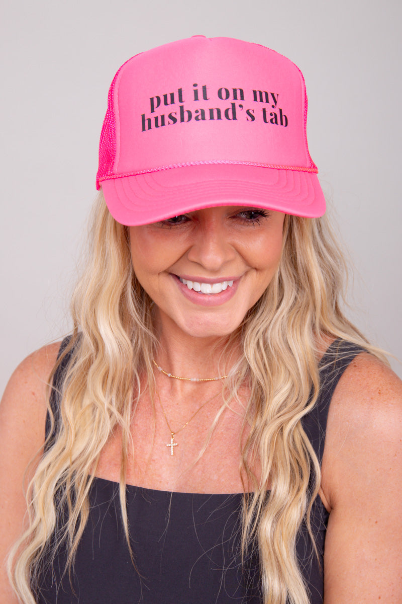 Put It On My Husband's Tab Trucker Hat - Hot Pink、mySite、hinf8tx79