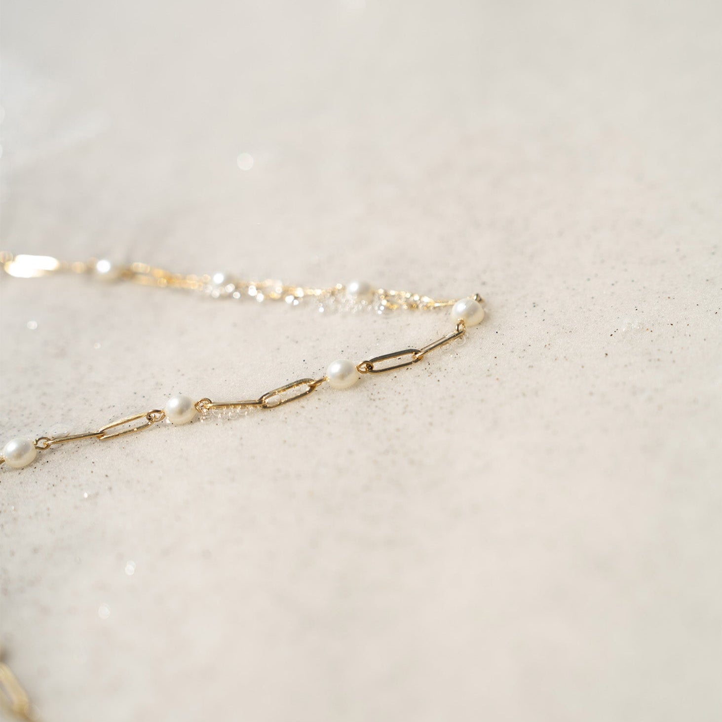 18K Gold PVD Stainless Steel Pearl Station Paperclip Chain Necklace / CHN0082、mySite、dreamappss