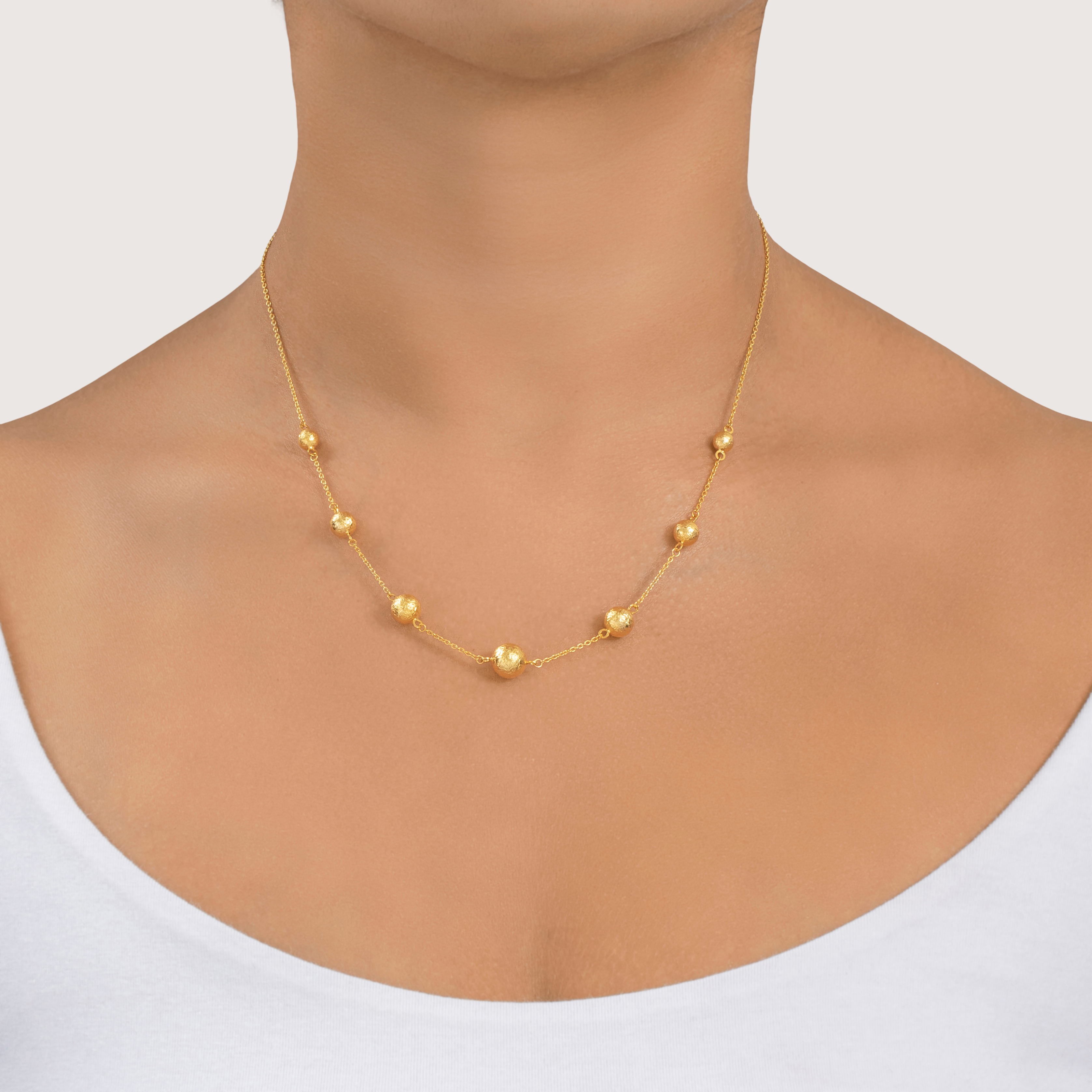 Vintage 14k Yellow Gold Hammered Bauble Station Necklace 18、mySite、hinf8tx79