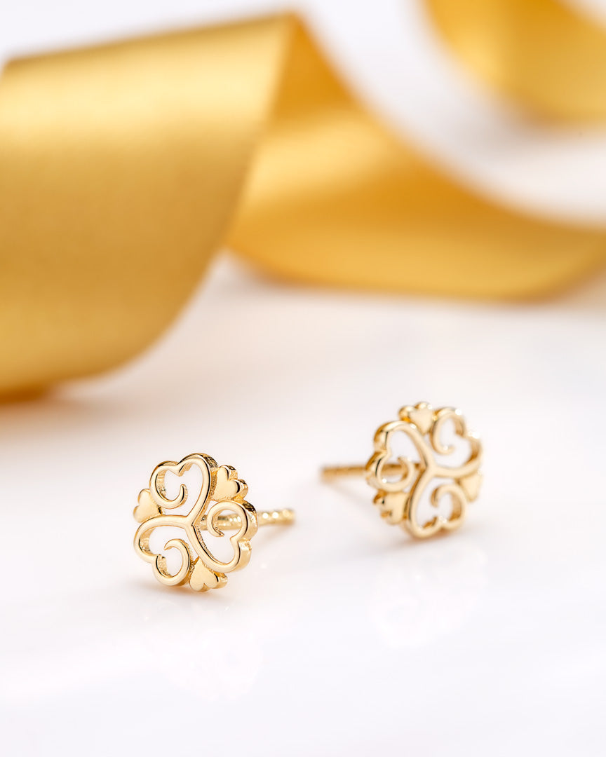  10K Gold Fancy Shamrock Stud Earrings