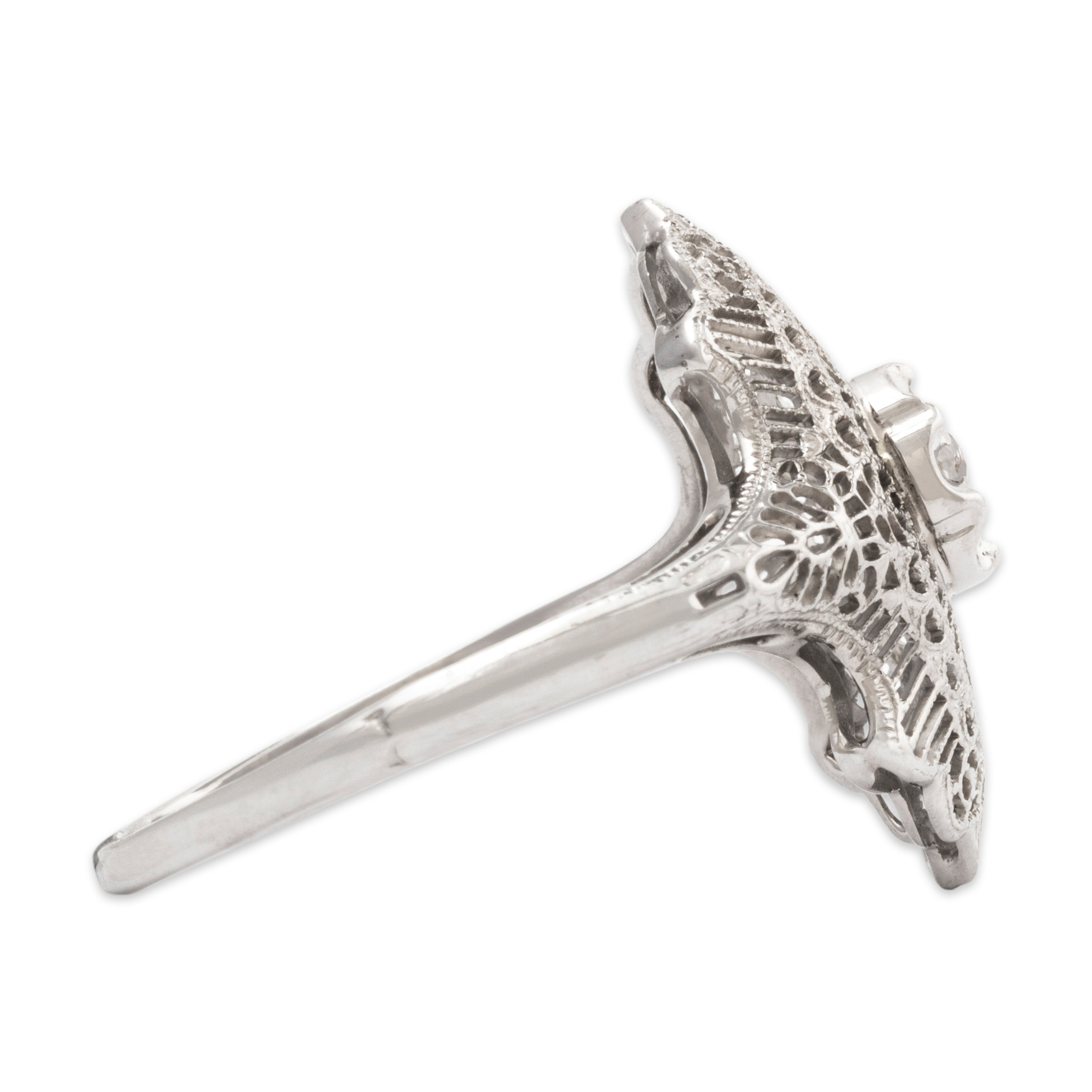 Antique Art Deco 14k White Gold Old Mine Cut Diamond Intricate Filigree Ring、mySite、hinf8tx79