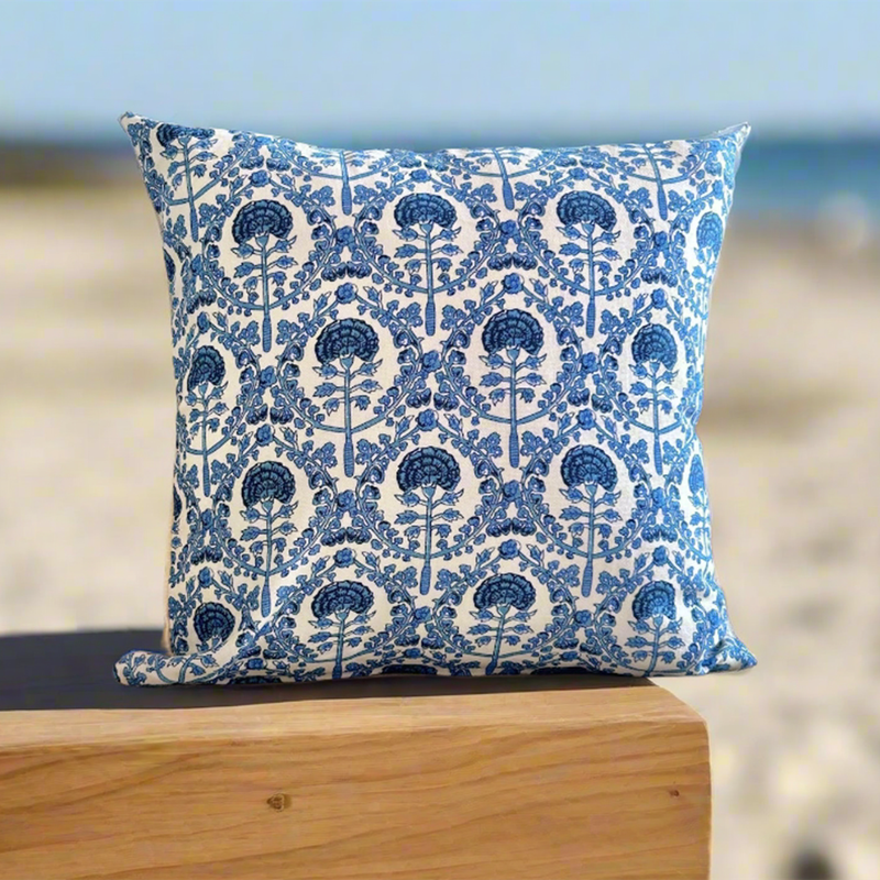 Cotton Printed Cushion Cover | Blue | 40 x 40 cm | Set of 2、mySite、camillekostekn
